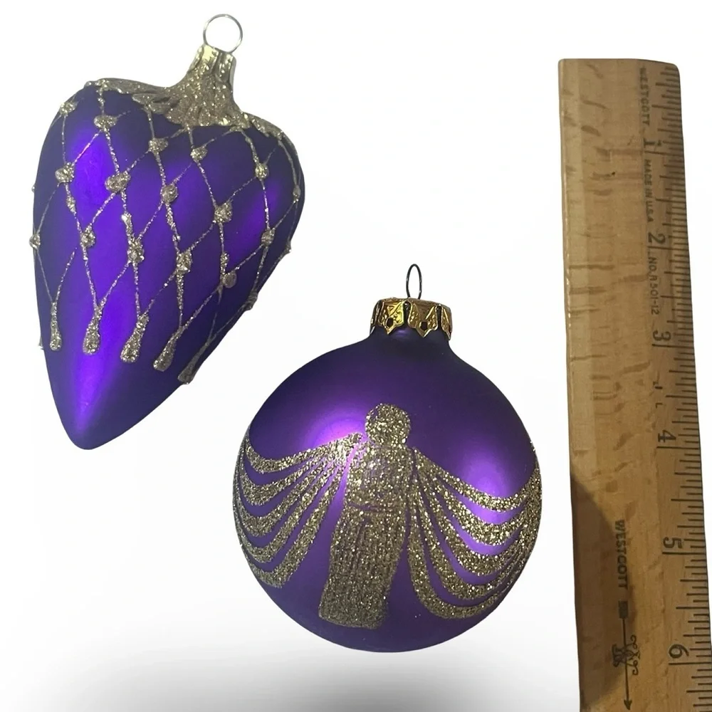 Glittered Purple Ornaments Set of 2